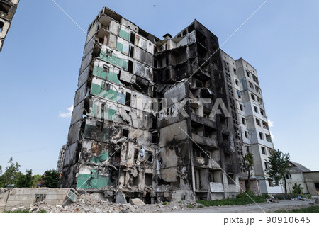 Residential building destroyed by the war in Ukraine Residential building destroyed by the war in Ukraine 90910645