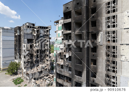 War in Ukraine - destroyed building in Borodyanka, Bucha district War in Ukraine - destroyed building in Borodyanka, Bucha district 90910676