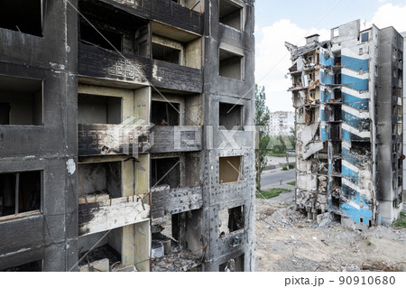 Residential building destroyed by the war in Ukraine Residential building destroyed by the war in Ukraine 90910680