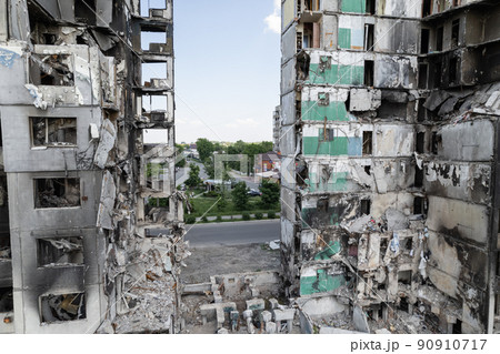 Borodyanka, Ukraine - a destroyed building during the war, Bucha district 90910717