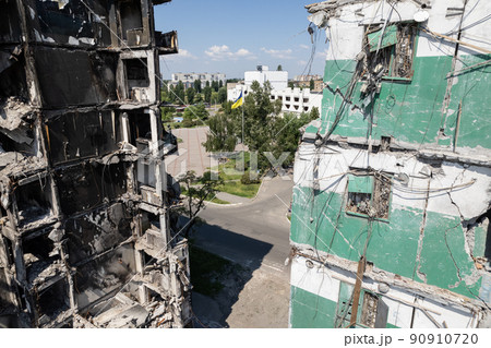 War in Ukraine - destroyed building in Borodyanka, Bucha district War in Ukraine - destroyed building in Borodyanka, Bucha district 90910720