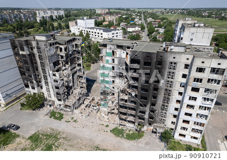 Residential building destroyed by the war in Ukraine Residential building destroyed by the war in Ukraine 90910721