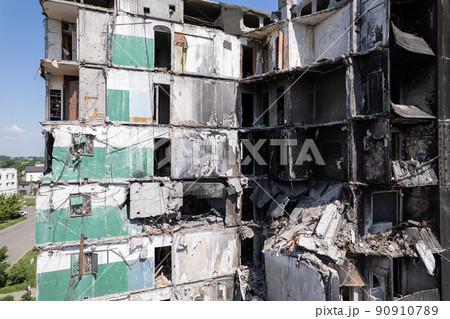 Borodyanka, Ukraine - a destroyed building during the war, Bucha district 90910789