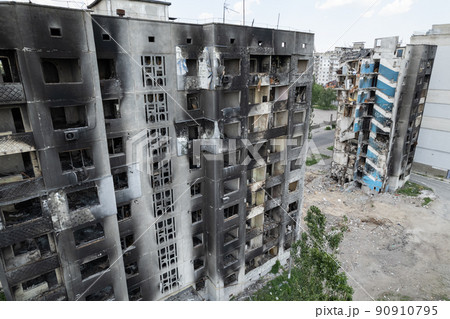 War in Ukraine - destroyed building in Borodyanka, Bucha district War in Ukraine - destroyed building in Borodyanka, Bucha district 90910795