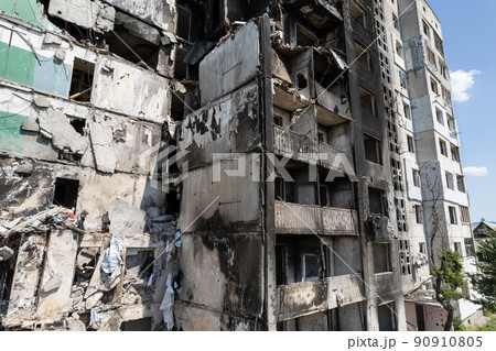 War in Ukraine - destroyed building in Borodyanka, Bucha district War in Ukraine - destroyed building in Borodyanka, Bucha district 90910805