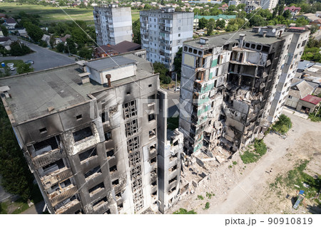 Borodyanka, Ukraine - a destroyed building during the war, Bucha district Borodyanka, Ukraine - a destroyed building during the war, Bucha district 90910819