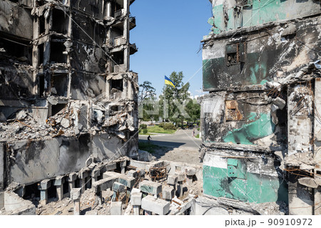 Residential building destroyed by the war in Ukraine Residential building destroyed by the war in Ukraine 90910972