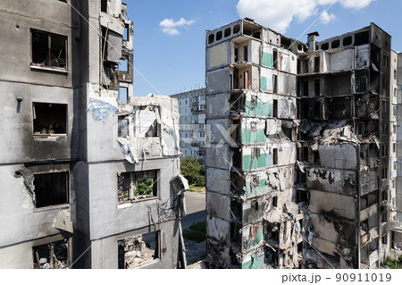 War in Ukraine - destroyed building in Borodyanka, Bucha district War in Ukraine - destroyed building in Borodyanka, Bucha district 90911019