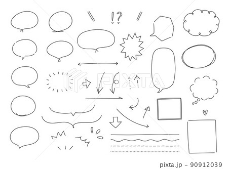 手描きの吹き出し・矢印・罫線のセット(塗りなし線のみ) 手描きの吹き出し・矢印・罫線のセット(塗りなし線のみ) 90912039