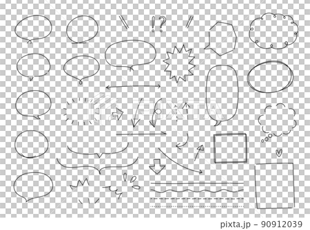 一組手繪語音氣泡、箭頭和格線（僅限未填充的線） 90912039