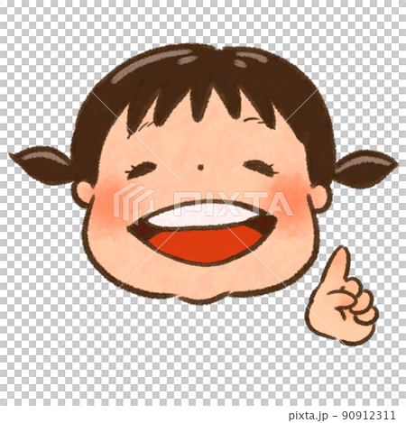 口を開けて笑う女の子の顔 左手指差しのイラスト素材