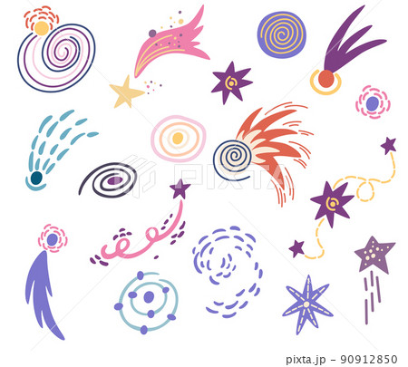 Planets set. Cute cartoon galaxy, space, solar system elements. Isolated design elements for children. Stickers, labels, icons, infographics for kids. Vector Hand draw illustration  90912850