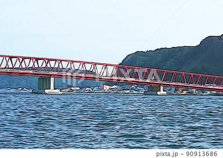 パステル調　”厚岸大橋　北海道”　イラストイメージ 90913686