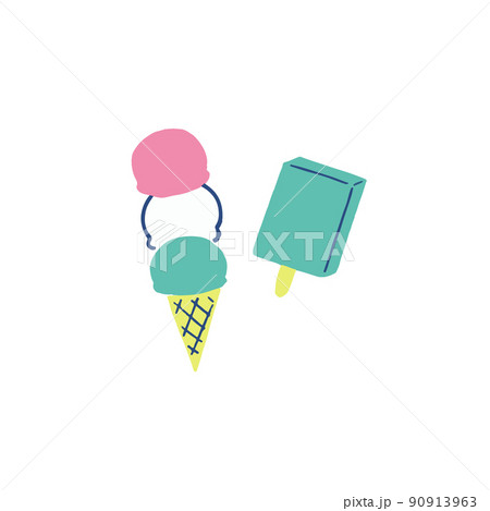 暑い夏はアイスで涼もう　ベクターフラットイラスト素材 90913963