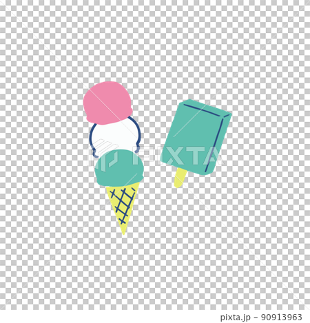 暑い夏はアイスで涼もう　ベクターフラットイラスト素材 90913963