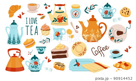 Dessert sticker. Tea and coffee time...のイラスト素材 [90914452 ...