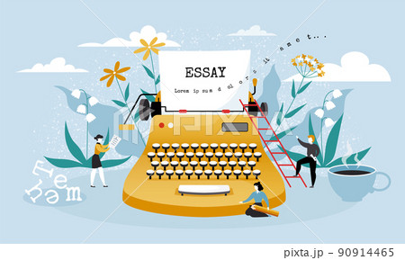 Literature book story. Authors write essay on typewriter. Poetry or text words. Romance novel. Old style imagination. Fantasy reading person. Novelist workplace. Vector illustration 90914465