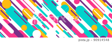 Vector banner with abstract lines and circles. Diagonal dynamic motion background in simple modern flat style. Geometric minimal concept illustration 90914548