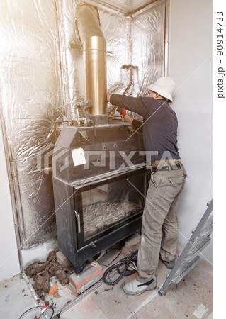 mounting on the walls of metal profile and mineral wool for thermal protection for walls. 90914733