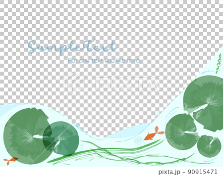 美麗的荷葉紅金魚池塘，水彩畫，框架背景 90915471