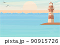Lighthouse by the sea. Seascape, signal building by the sea. Coast landscape with lighthouse 90915726