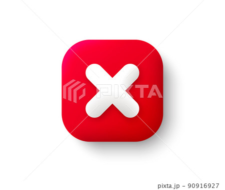 Cancel red 3d icon. Delete sign, close symbol, wrong and reject button. No or deny icon isolated white background. Cancel mobile app 3d button. Reject checkbox element. Vector 90916927