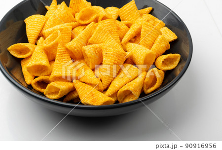 Corn Cone Isolated, Puffs with Spices Corn Cone Isolated, Puffs with Spices 90916956