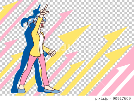 人物と右上矢印の背景　 90917609