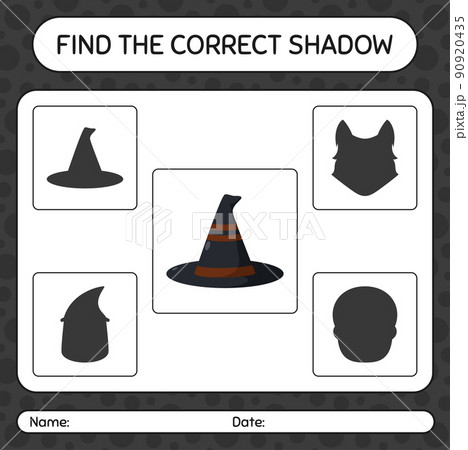 Find the correct shadows game with witch's hat. worksheet for preschool kids, kids activity sheet 90920435