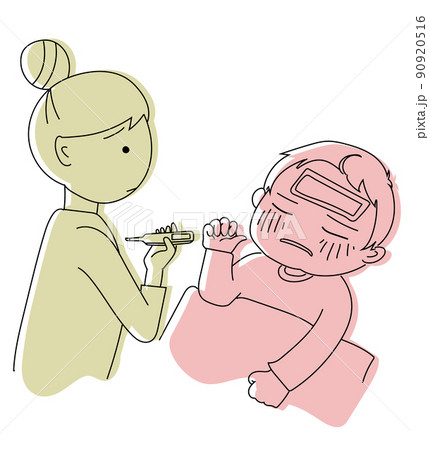 熱を出した子供と心配する母親 熱を出した子供と心配する母親 90920516