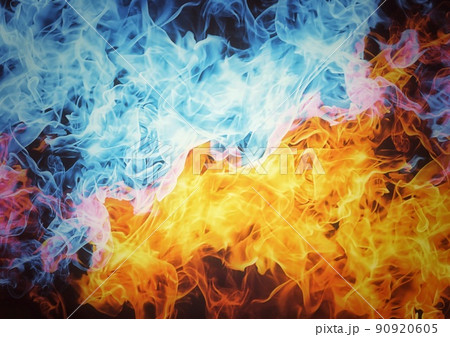 赤の火と青の火が渦巻く3dイラストのイラスト素材