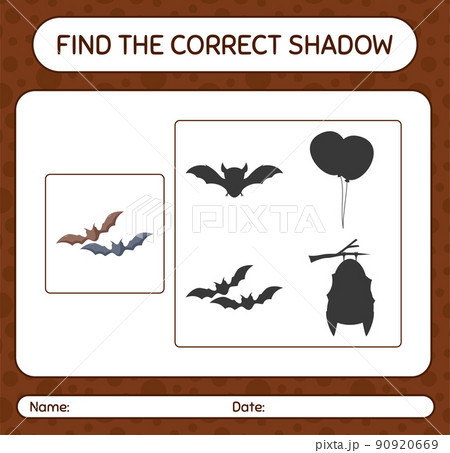 Find the correct shadows game with bat. worksheet for preschool kids, kids activity sheet Find the correct shadows game with bat. worksheet for preschool kids, kids activity sheet 90920669