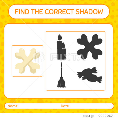 Find the correct shadows game with bone. worksheet for preschool kids, kids activity sheet 90920671