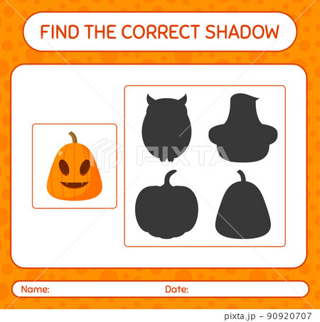 Find the correct shadows game with jack o' lantern. worksheet for preschool kids, kids activity sheet Find the correct shadows game with jack o' lantern. worksheet for preschool kids, kids activity sheet 90920707