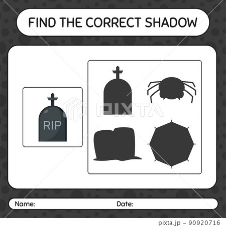 Find the correct shadows game with tombstone. worksheet for preschool kids, kids activity sheet Find the correct shadows game with tombstone. worksheet for preschool kids, kids activity sheet 90920716