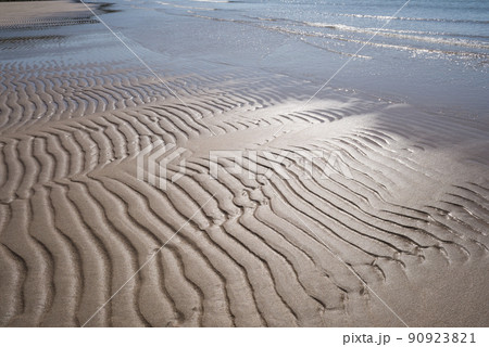 砂紋の現れた砂浜と波 90923821