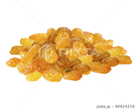 Dried golden raisins isolated on white background, close up Dried golden raisins isolated on white background, close up 90924259