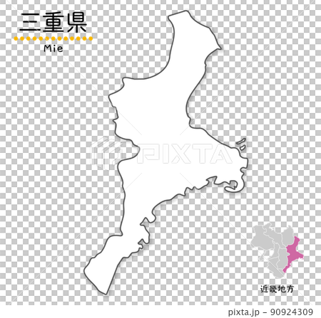 三重県の単純化したかわいい地図、地方と場所 90924309
