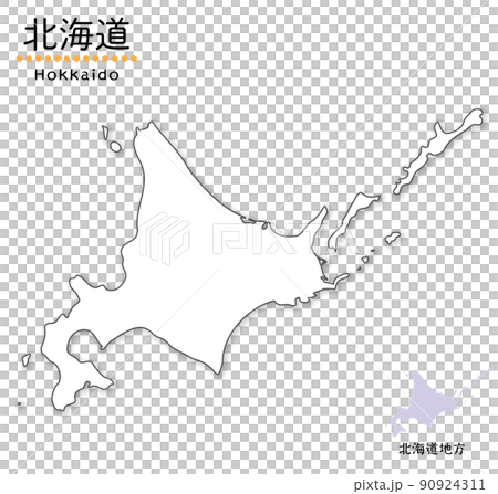 北海道の単純化したかわいい地図、北方四島を含む全体図 90924311