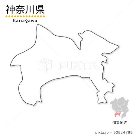 神奈川県の単純化したかわいい地図、地方と場所