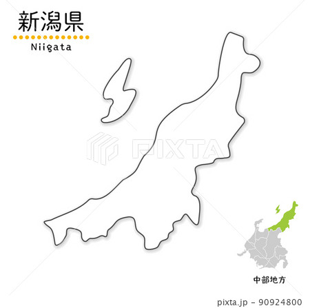 新潟県の単純化したかわいい地図、地方と場所