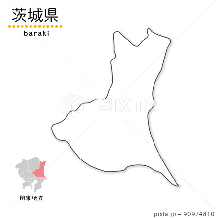 茨城県の単純化したかわいい地図、地方と場所