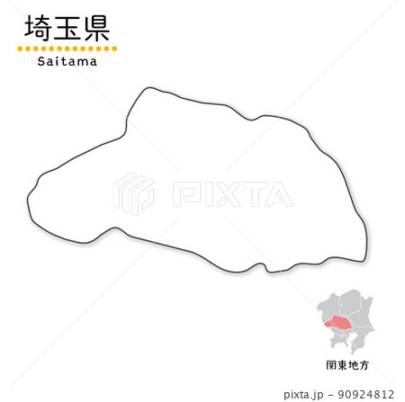 埼玉県の単純化したかわいい地図、地方と場所
