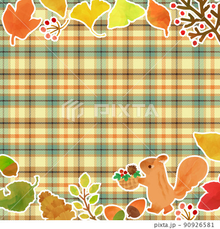 りすと秋のタータンチェックイラスト / ベクター りすと秋のタータンチェックイラスト / ベクター 90926581