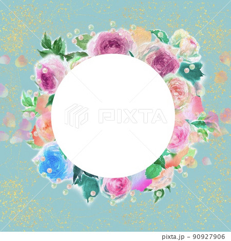 舞い散るバラの花びらとピンクのバラのピエールドロンサールのフラワーアレンジメントの水彩画イラスト  90927906