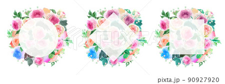 舞い散るバラの花びらとピンクのバラのピエールドロンサールのフラワーアレンジメントの水彩画イラスト  90927920