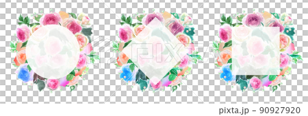 舞い散るバラの花びらとピンクのバラのピエールドロンサールのフラワーアレンジメントの水彩画イラスト  90927920