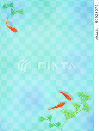 背景素材 金魚 市松 和紙 和風イメージ 夏のイラスト素材