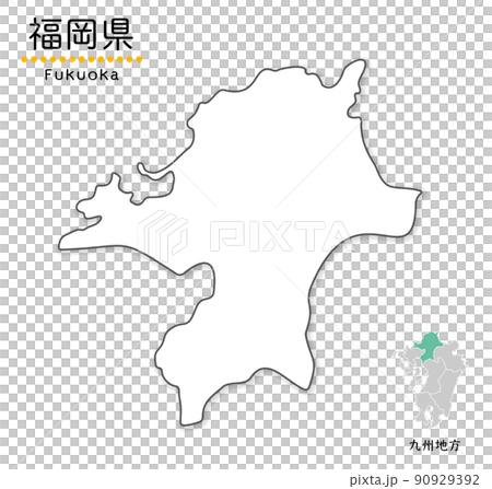 福岡県の単純化したかわいい地図 地方と場所のイラスト素材