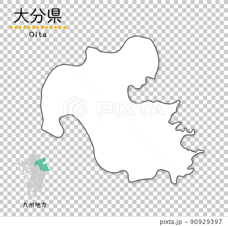 大分県の単純化したかわいい地図、地方と場所 90929397